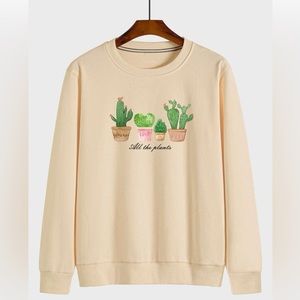 SHEIN Unisex “All the Plants” Slogan Print Round Neck Beige Sweatshirt  🔥 🔥
